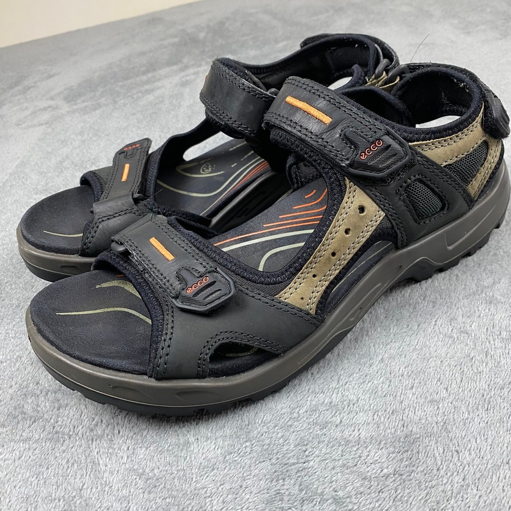 Ecco Mens EU 42 US 8-8.5 Receptor Sandals Black Brown Orange Leather Sport
